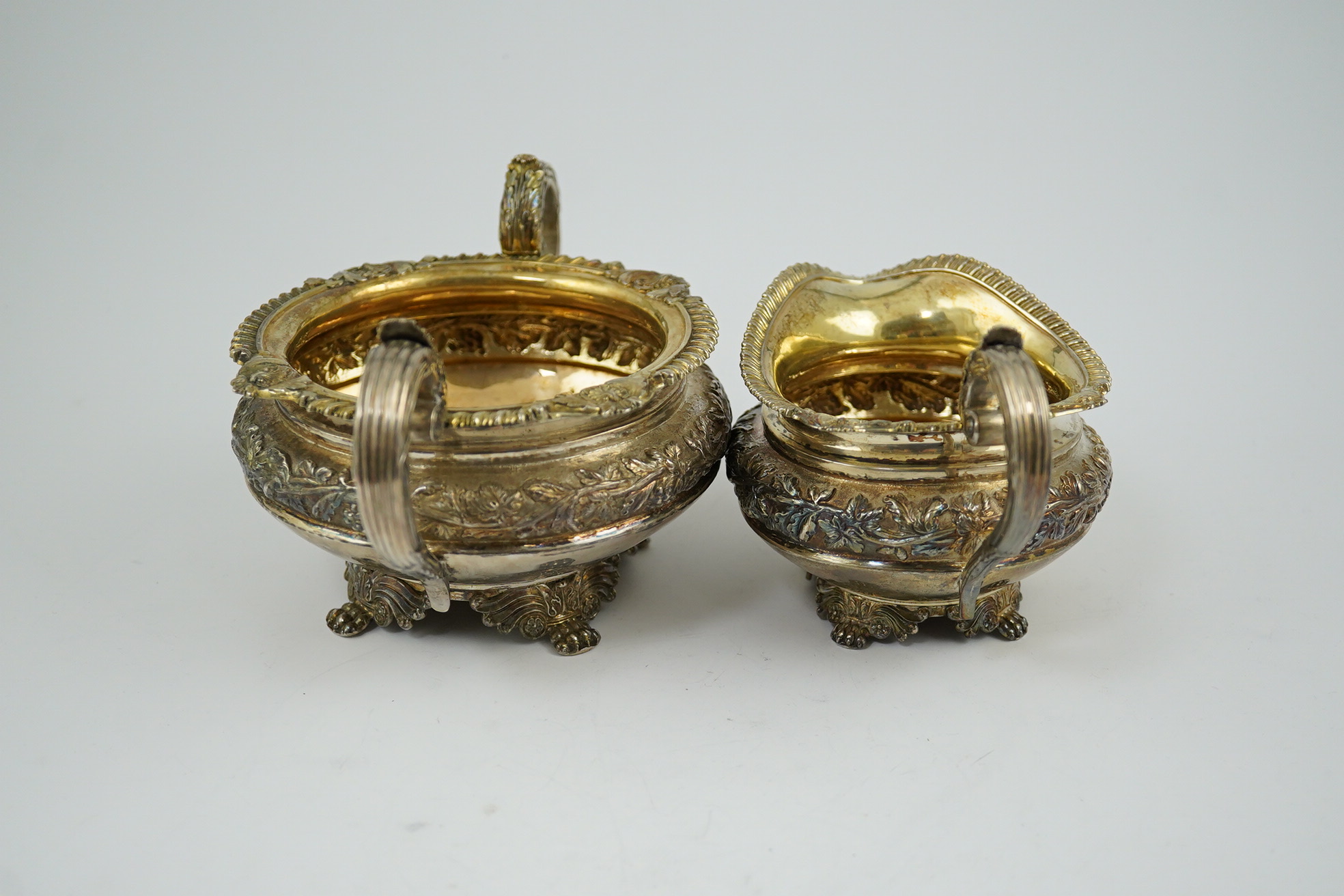 A George IV provincial silver cream jug and sugar bowl, by John Walton